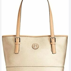 Giani Bernini Saffiano Gold Metallic Champagne Faux Leather Tote Bag Handbag